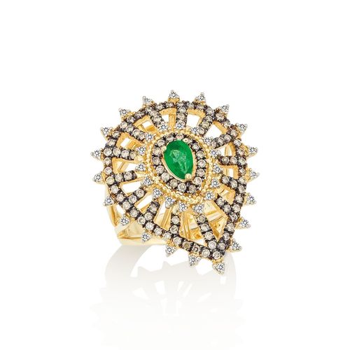 Anel em ouro amarelo, diamante e diamante brown - Imperatriz