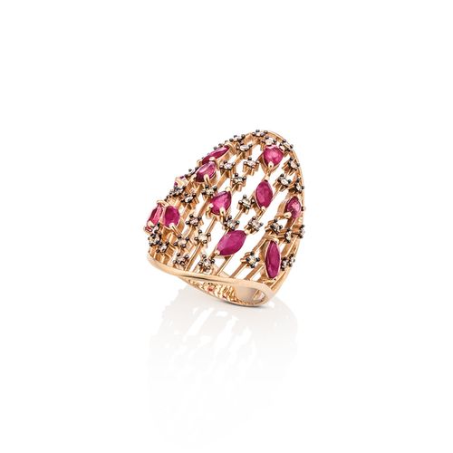 Anel em ouro rosa, rubis e diamantes dark brown - Island - Oceano