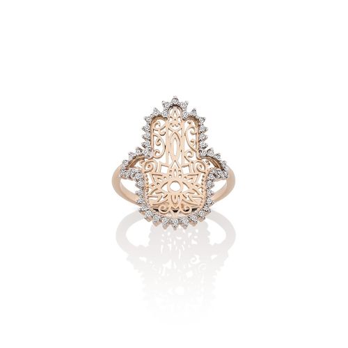 Anel em ouro rosa e diamantes - Hamsa