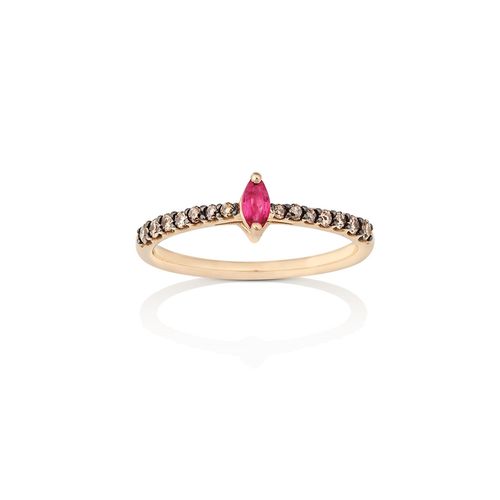 Anel em ouro rosa, rubi e diamantes dark brown - Happy Days