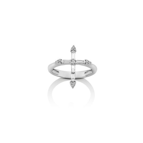 Anel em ouro branco e diamantes - cruz - Glam Rock