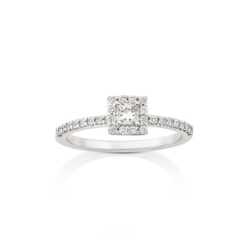 Anel em ouro branco, diamantes e diamante carre - Graduated