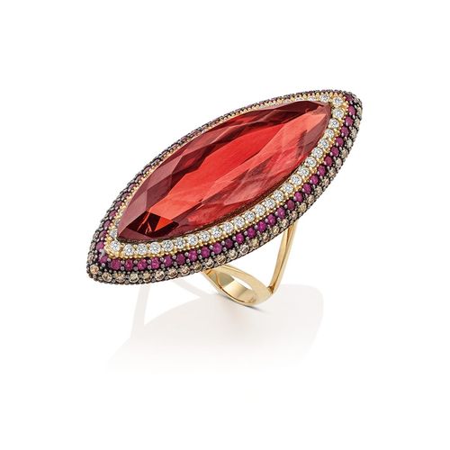 Anel em ouro amarelo, rubis, granada e diamantes brown e diamantes - Ava