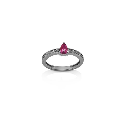 Anel em ouro branco, ródio negro, diamantes negros e rubis - Evergreen