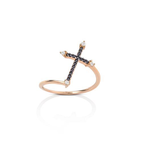Anel em ouro rosa, espinélios e diamantes - Cruz
