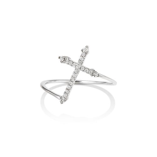 Anel em ouro branco e diamantes - Cruz