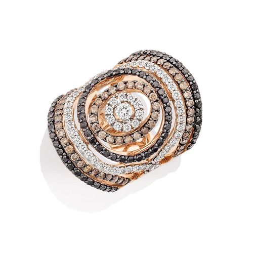 Anel em ouro rosa, diamantes brown, negros e brancos - Dietrich