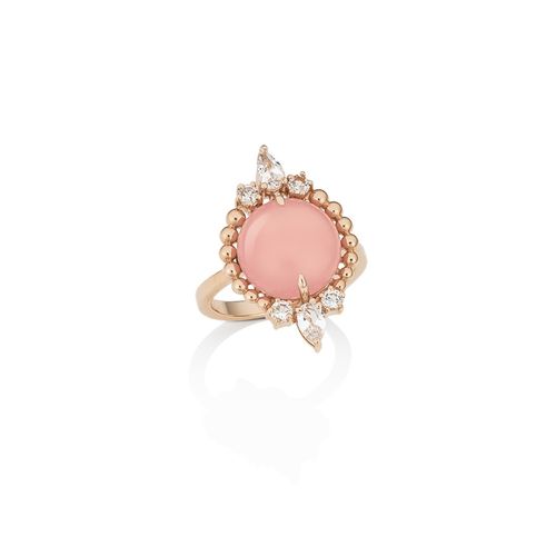 Anel em ouro rosa, opala peruana e topázios brancos - Camelia