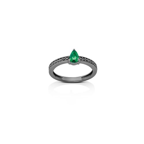 Anel em ouro branco, ródio negro, diamantes negros e esmeraldas – Evergreen