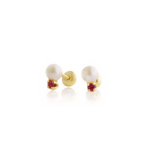 Brinco em ouro amarelo, rubis e pérolas - Infantil