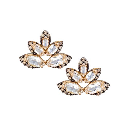 Brinco em ouro rosa, topázios brancos e diamantes brown - Lótus