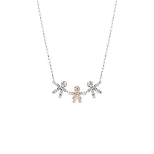 Colar em ouro branco ouro rosa e diamantes - 2 meninos e 1 menina - Lovely Family