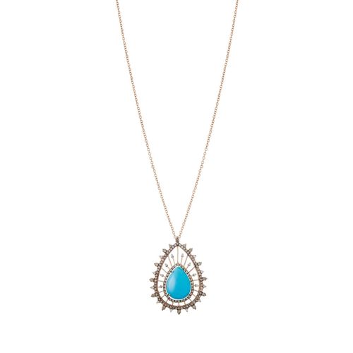 Pingente em ouro rosa, diamantes, diamantes brown e turquesa - Boreal
