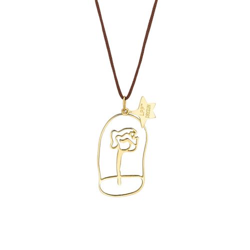 Pingente em ouro amarelo e fio de seda - rosa - O Pequeno Príncipe