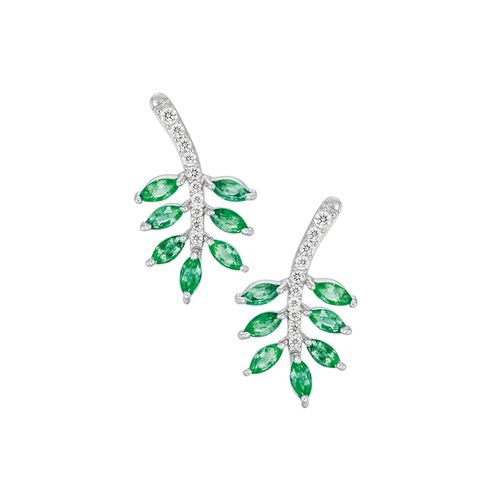 Brinco em ouro branco, esmeraldas e diamantes - Arrudinha da Sorte