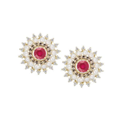 Brinco em ouro amarelo, diamantes, diamantes dark brown e rubis - Bizance