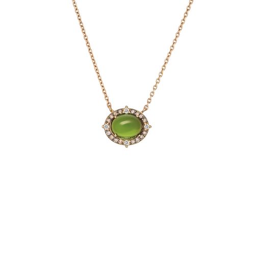 Colar em ouro rosa, turmalina verde, diamantes e diamantes dark brown - Bombom