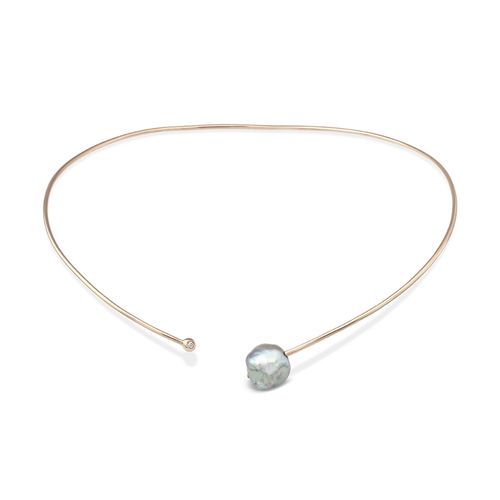 Colar choker em ouro rosa, pérola barroca e diamante - Unique