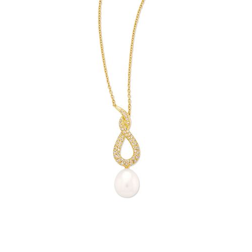 Colar em ouro amarelo, diamantes e pérola - Cisne Branco