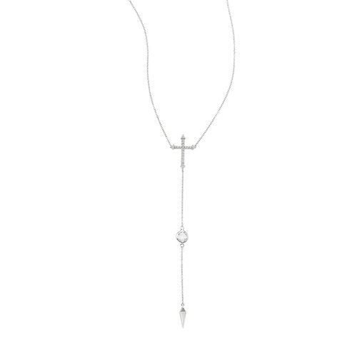 Colar em ouro branco, topázio branco e diamantes - Cruz