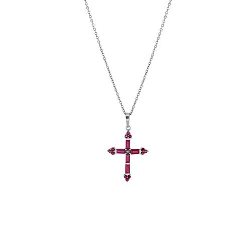 Colar em ouro branco, ródio negro e rubis - cruz - Glam Rock