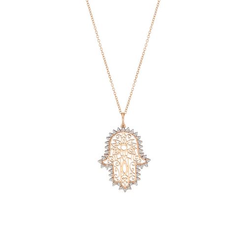 Colar em ouro rosa e diamantes - Hamsa