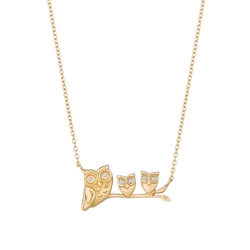 Colar em ouro amarelo e diamante - dois filhos - Mamãe Coruja
