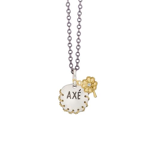 Colar em ouro amarelo, prata, água marinha e diamante - trevo - Patuá