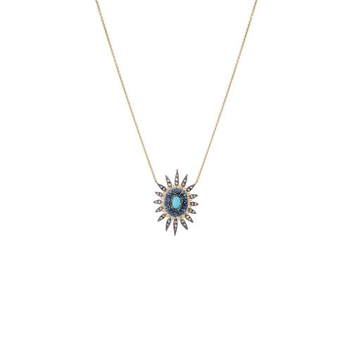 Colar em ouro amarelo, safiras azuis, turquesa, diamantes brown e diamantes - Stardust
