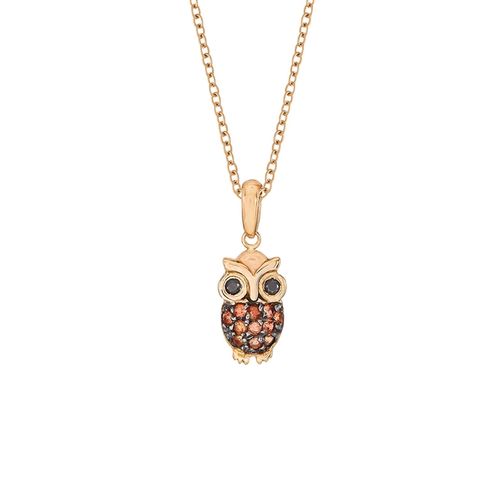 Pingente em ouro rosa, safiras laranjas e espinélios - Mamãe Coruja