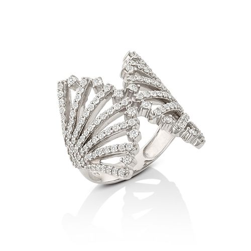 Anel em ouro branco e diamantes - Leque