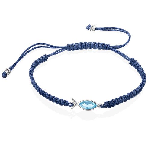 Pulseira em ouro branco, fio de seda e topázio azul - Ictus
