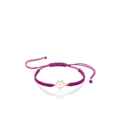 Pulseira em ouro rosa e fio de seda - coruja - sabedoria - Jardim Secreto