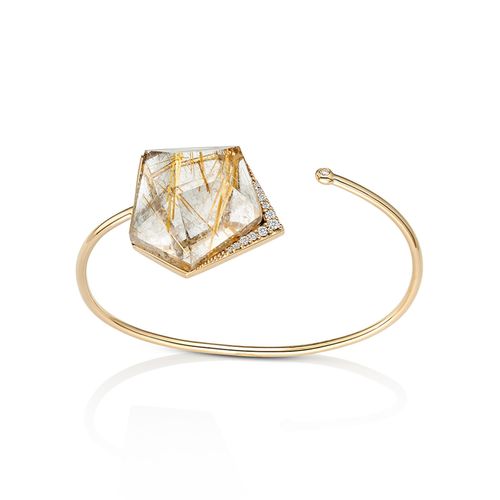 Pulseira em ouro amarelo, quartzo rutilado e diamantes - Rock