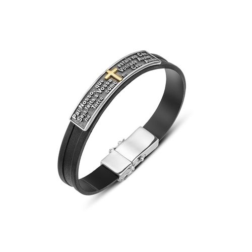 Pulseira em prata, ouro amarelo, borracha e ródio negro - Sagrado