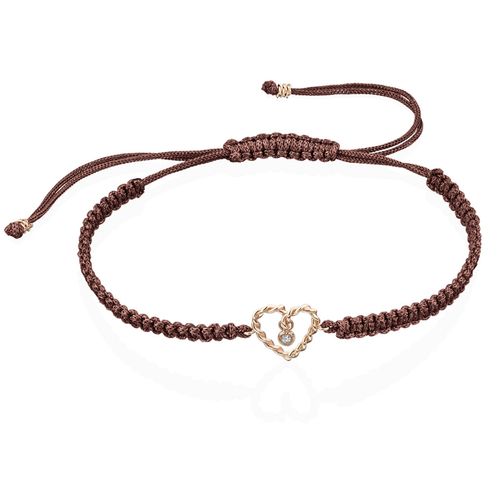 Pulseira em ouro rosa, fio de seda e diamantes - Torcendo Por Você