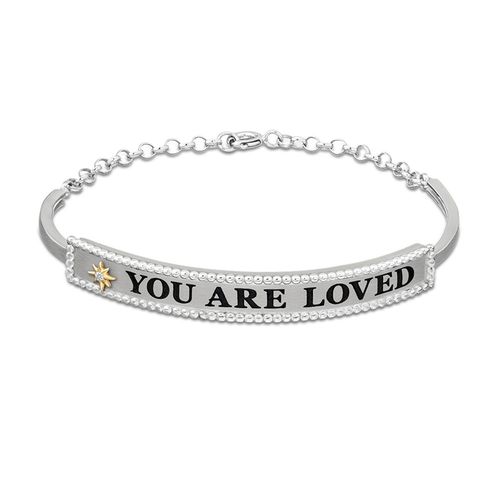 Pulseira em prata, ouro amarelo e diamante - you are loved - Wishes