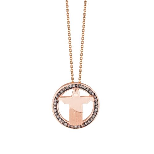 Pingente em ouro rosa e diamantes brown - Cristo