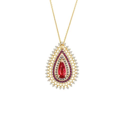 Pingente em ouro amarelo, diamantes, diamantes brown, rubis e granada - Gaia