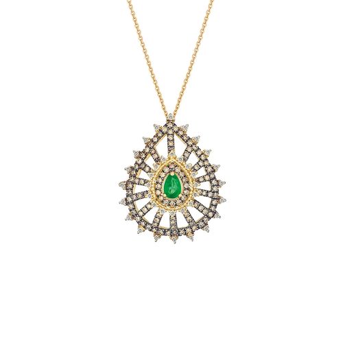 Pingente em ouro amarelo, diamantes, diamantes brown e esmeralda - Imperatriz