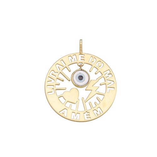 Pingente em ouro amarelo e madre pérola - Livrai Me do Mal