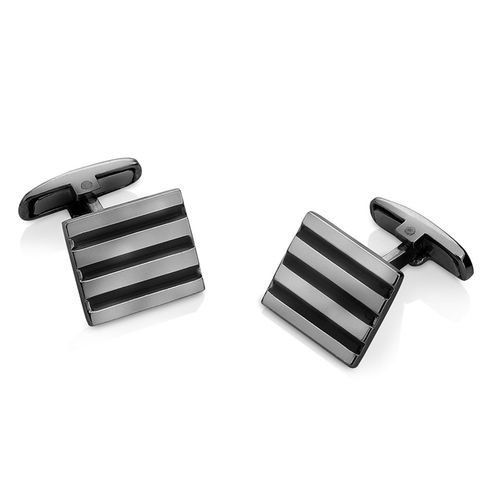 Abotoadura em prata e ródio negro - Stripe