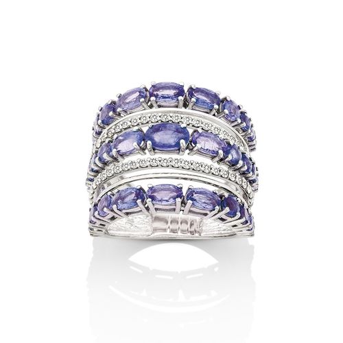 Anel em ouro branco, tanzanitas e diamantes - Sophia