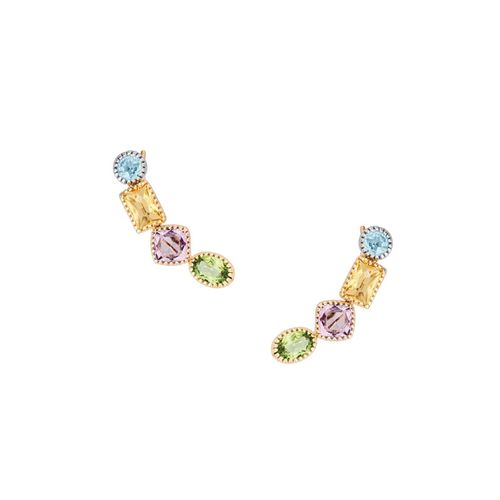 Brinco em ouro amarelo, ouro branco, ouro rosa, topázios azuis, citrinos, ametistas e peridotos - Ginger