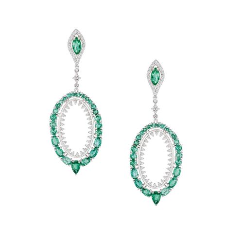 Brinco em ouro branco, esmeraldas e diamantes - Sophia