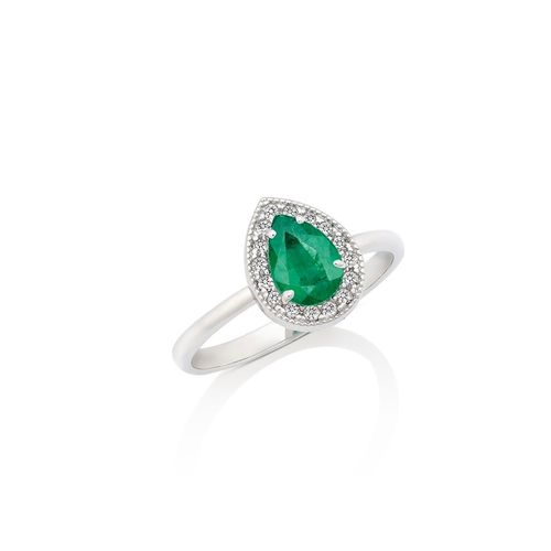Anel em ouro branco, esmeralda e diamantes - Reverie