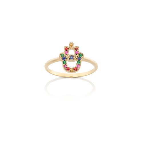 Anel em ouro amarelo, tsavoritas e safias - Rainbow
