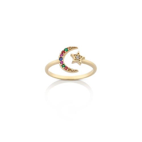 Anel em ouro amarelo, tzavoritas, diamante e safiras - Rainbow
