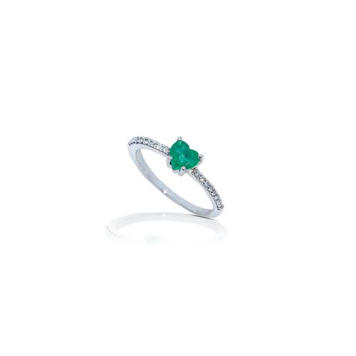 Anel em ouro branco, esmeralda e diamantes - esmerald - Classic