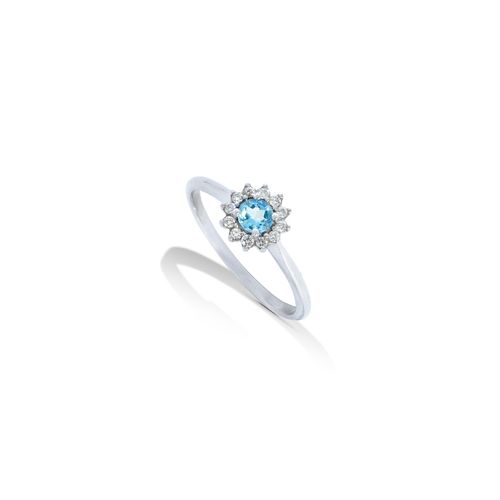 Anel em ouro branco, água marinha e diamantes - Classic
